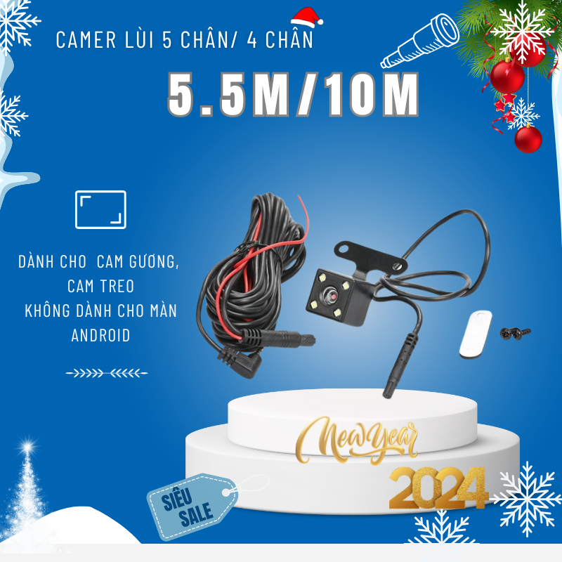 Camera lùi lắp cho camera hành trình, loại 5 chân,  dây tín hiệu dài 5,5m thích hợp cho cam treo.