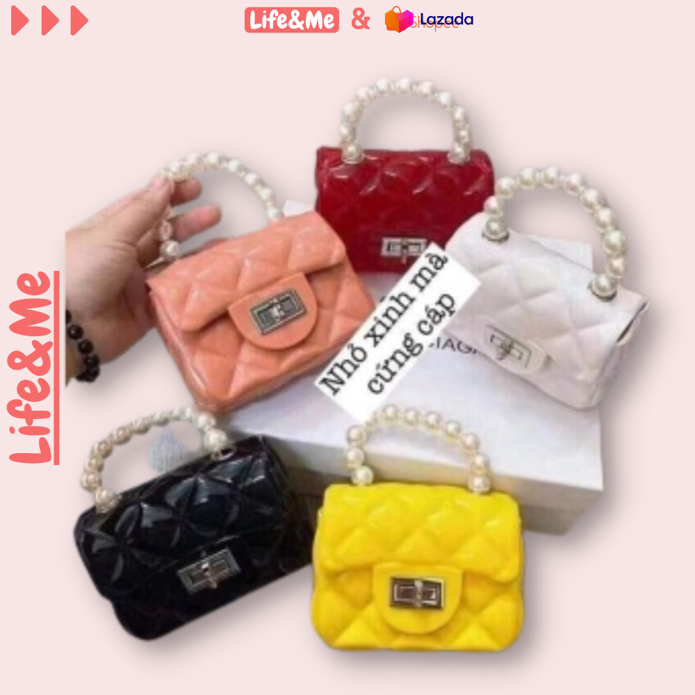 Túi Xách Nữ Super Mini Quai Ngọc Cho Mẹ Và Bé Siêu Xinh, Túi Nhựa Quai ngọc