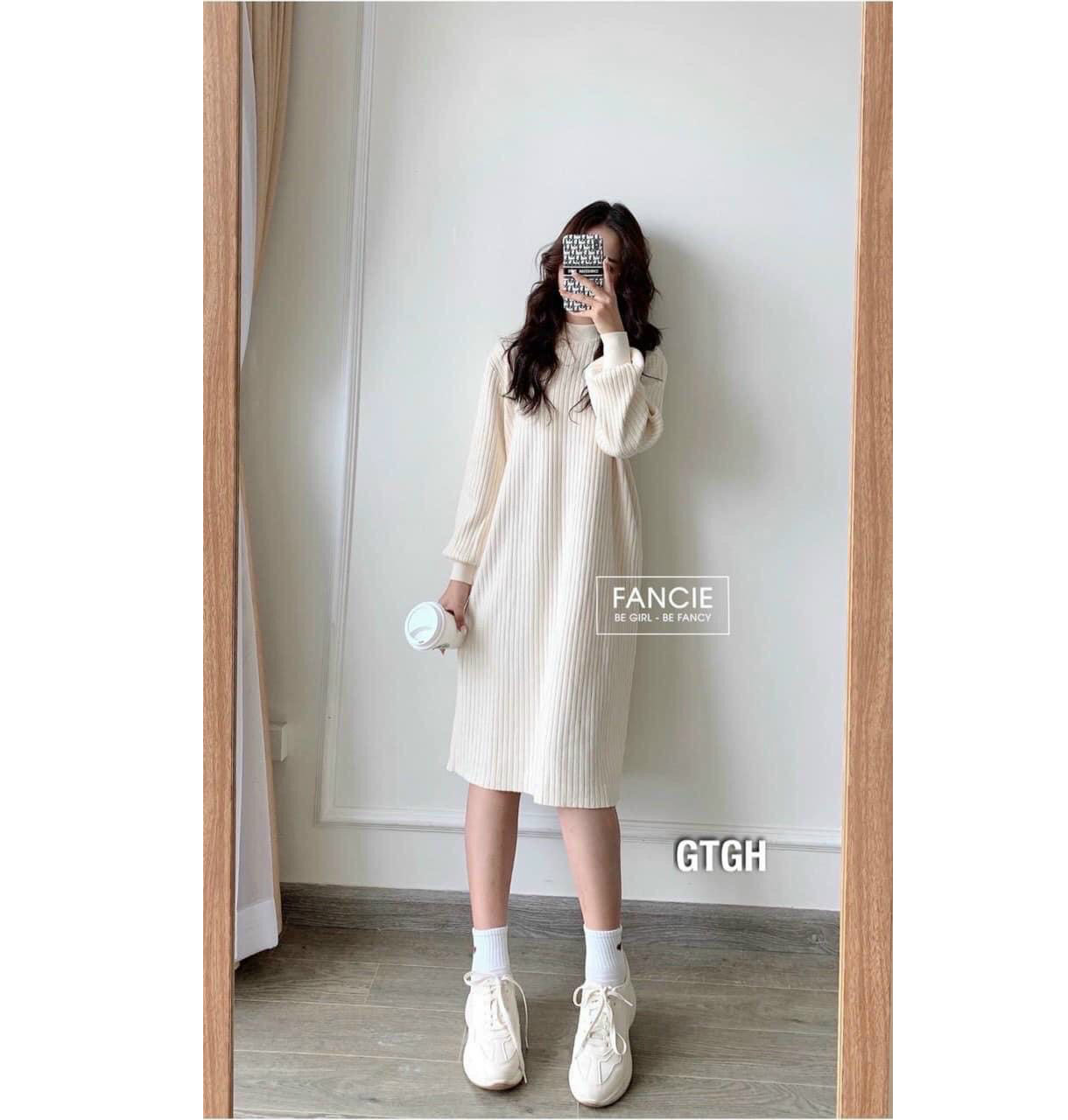 Váy len dáng rộng cổ lọ tay bồng cực xinh m015-tksr