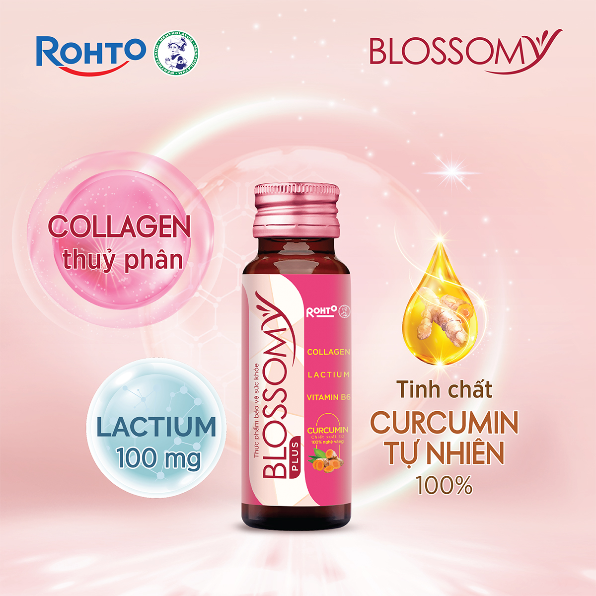  Nước uống collagen giúp sáng da khỏe dạ dày Blossomy Plus lốc 10 chai x 50ml 