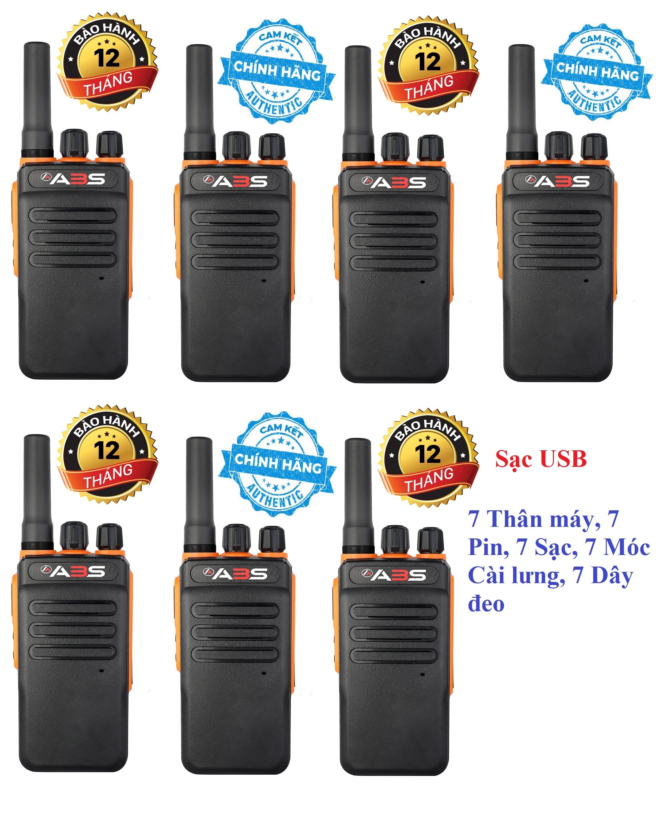 Bộ 7 bộ đàm chính hãng abs gp900s-sạc usb tiện dụng