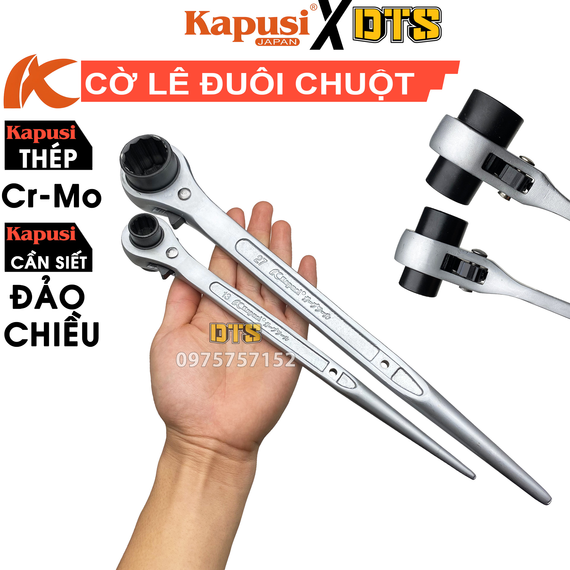 Cờ lê đuôi chuột đa năng Kapusi | Clê tuýp giàn giáo tự động đảo chiều thép đúc nguyên khối 2 đầu 2 size chuyển đổi linh hoạt, cờ lê giàn giáo, cà lê đuôi chuột, tẩu đuôi chuột