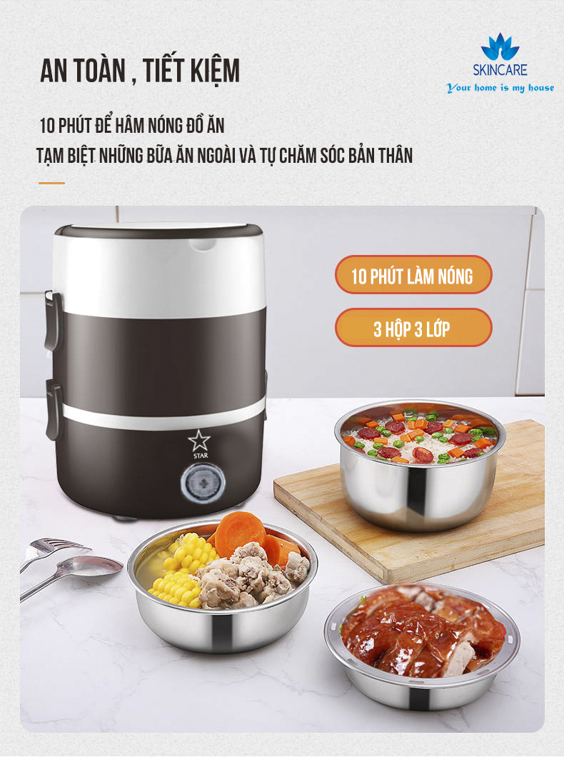 Cặp lồng ủ cơm 3 tầng inox cắm điện- cặp lồng giữ nhiệt - vỏ ngoài bằng nhựa abs, ruột inox 304 an toàn cho sức khoẻ.
