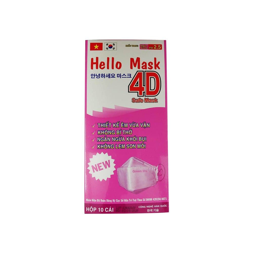 Khẩu trang kháng khuẩn 4D Hello Mask chống virus cao cấp - Hộp 10 cái