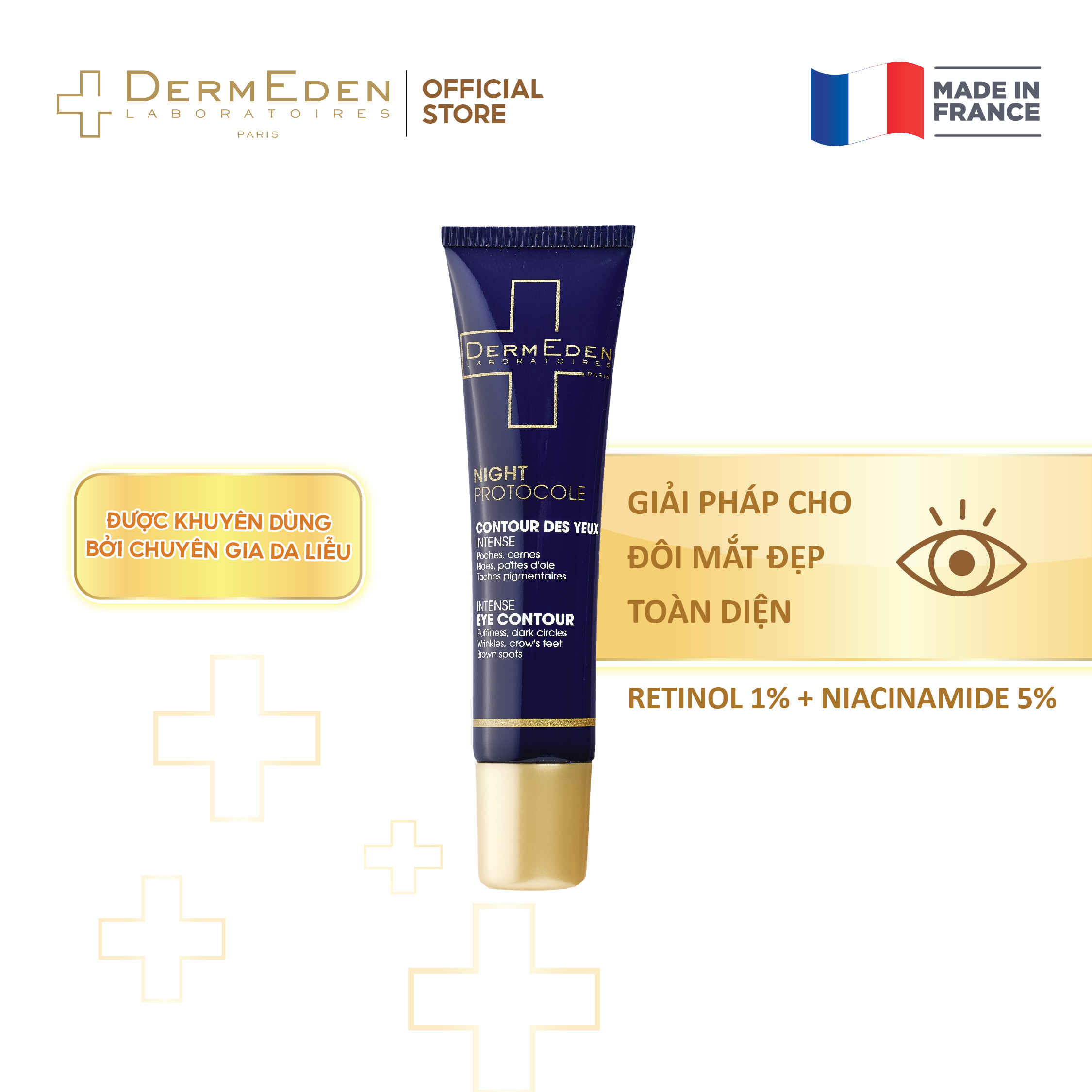 Kem mắt làm mờ quầng thâm nếp nhăn bọng mắt, tàn nhang DermEden Eye Contour Retinol 1% + Niacinamide 5%