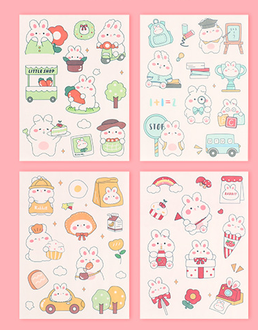 Sét 4 tấm sticker dán thỏ xanh