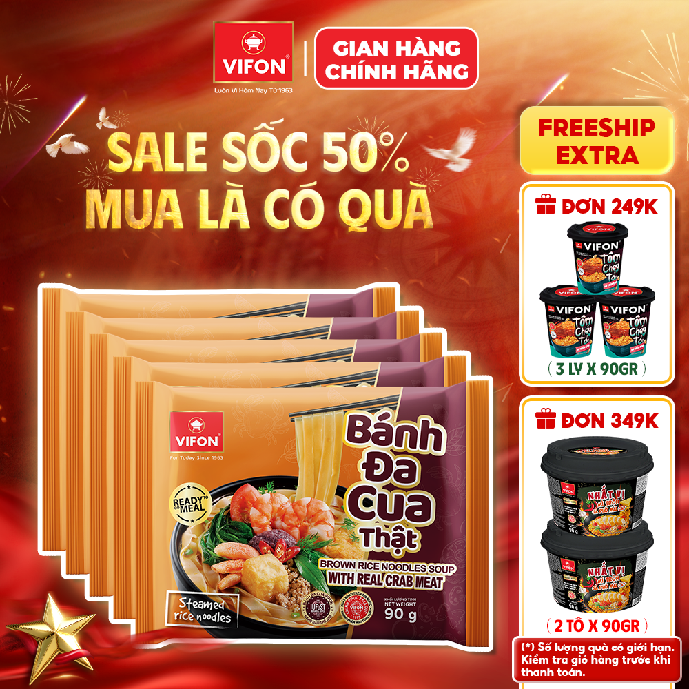 [SALE SỐC - HSD: T10.2026] Set 5 Gói/ Set 10 Gói Bánh Đa Cua Thật VIFON 90g Có Gói Cua Thật Đậm Vị Hải Phòng