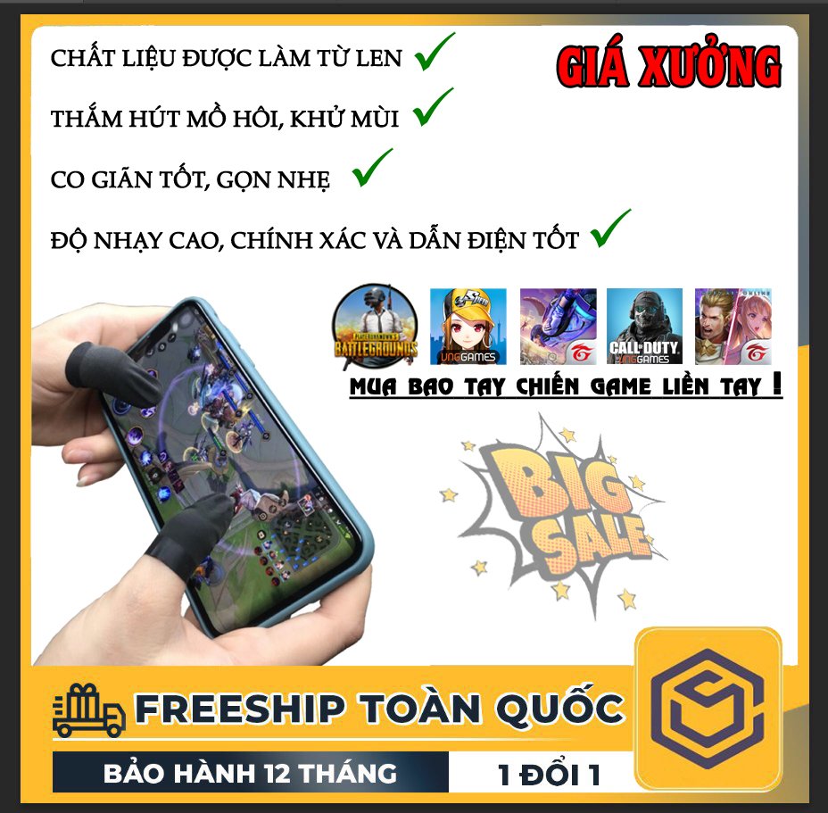 [HCM]Cặp bọc đầu ngón tay 2 cái Găng tay vải sợi siêu dẫn cao cấp chống đổ mồ hôi khi chơi Game Tương thích cho các game bao gồm PUBG Rules of Survival Knives Out Survivor Royale Critical Ops DCBOSS Bảo Hành 12 Tháng