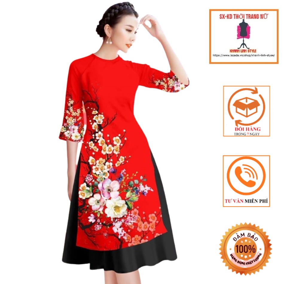 [HCM]Áo dài cách tân in hoa mai - MS0262AD