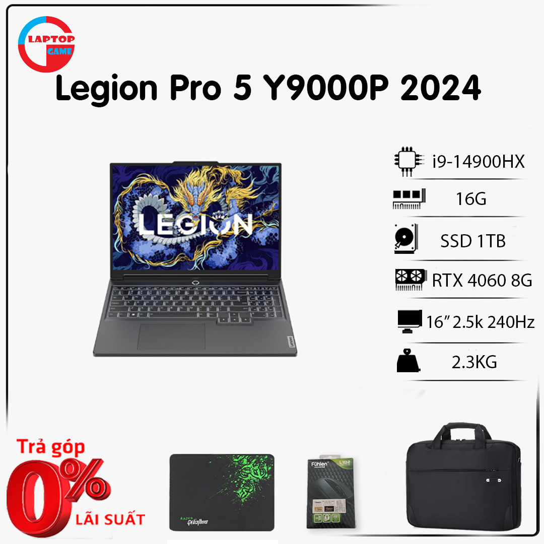 [New 100%] Lenovo Legion Pro 5 (Y9000P)( Core i9-14900HX, Ram 16G, SSD 1T, RTX 4060 8G, 16′′ 2.5k 240Hz) Laptop gaming đồ hoạ cao cấp