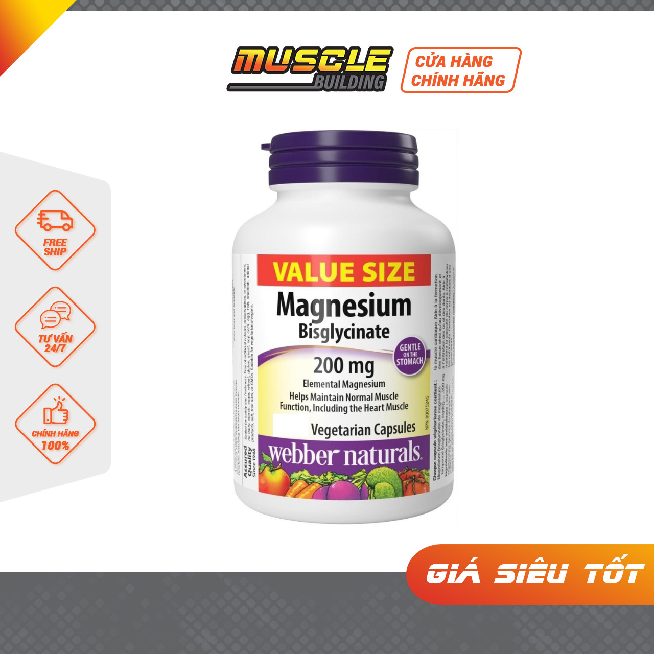 Viên Uống Thuần Chay Magnesium Bisglycinate Webber Naturals Giảm Căng Thẳng, Chăm Sóc Giấc Ngủ Khỏe Xương Hấp Thu Nhanh