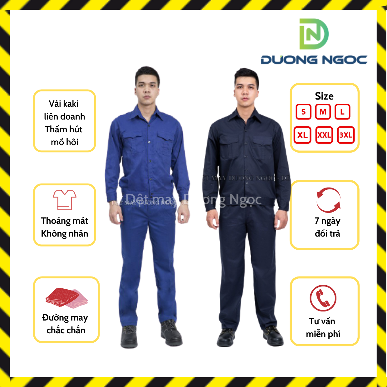 Đồ Công Nhân, Bộ Bảo Hộ Lao Động Đồng Phục BHLĐ, Quần Áo Sửa Xe Màu Xanh Đen, Xanh Dương Vải Kaki Mềm Mát Đủ Size DN08-9