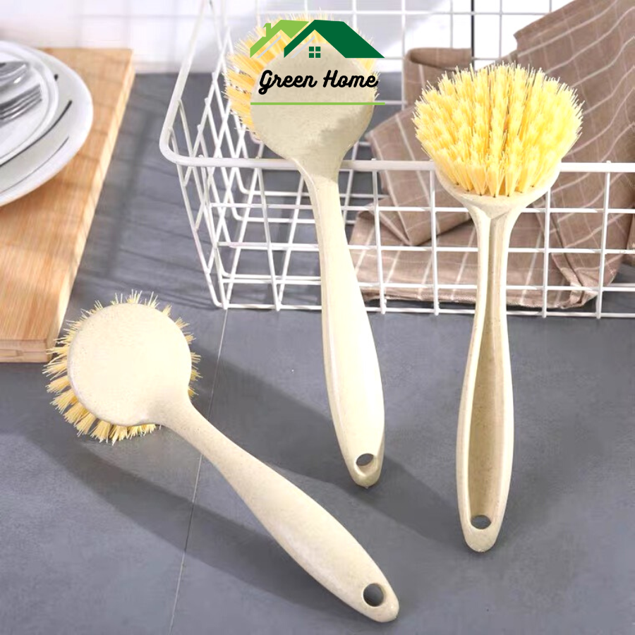 Chổi cọ xoong nồi bồn rửa cán lúa mạch cao cấp, dụng cụ cọ rửa vệ sinh nhà bếp có tay cầm đa năng