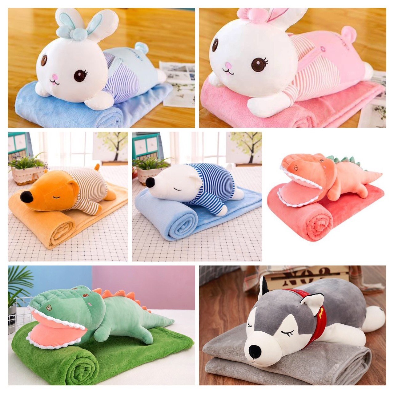 Bộ chăn gối Khủng long, Husky, Gấu, Thỏ Ghome