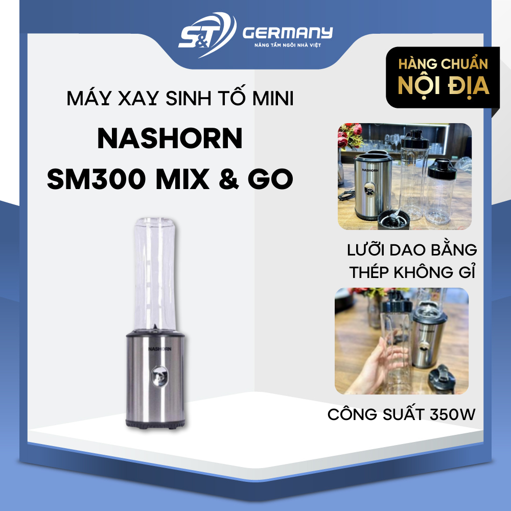 Máy xay sinh tố mini Nashorn SM300 Mix & go công suất 350W 2 tùy chọn cối xay, máy xay sinh tố cầm tay GermanySnT 400067