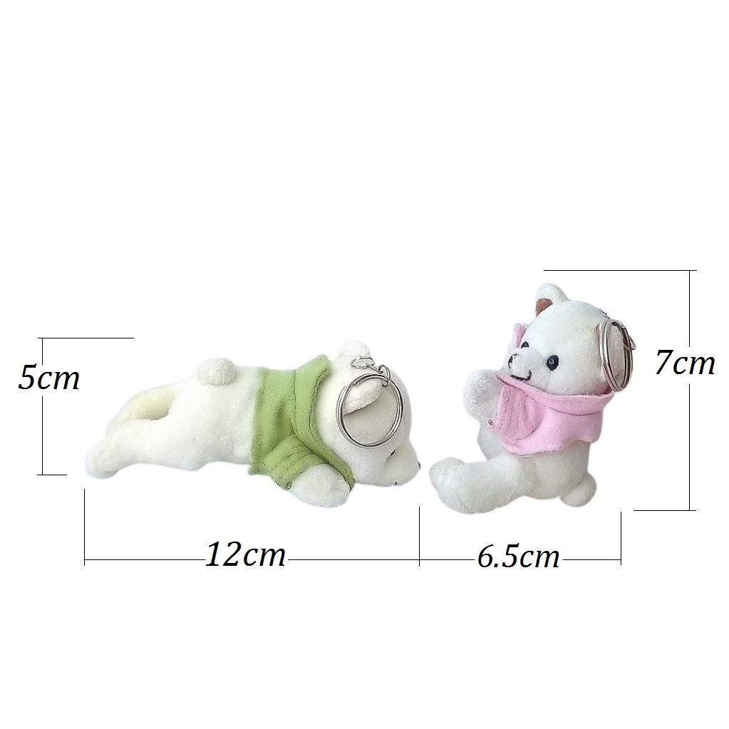 Combo 2 móc khóa xe hình bé gấu nhồi bông cute - màu hồng và màu xanh lá, móc khóa thú bông