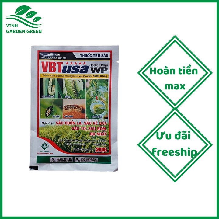 Thuốc trừ sâu sinh học VBTusa Bacillus thuringiensis trừ sâu cuốn lá sâu tơ sâu róm sâu vẽ bùa 20g