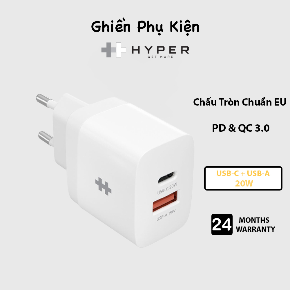Sạc hyperjuice usa 20w chấu eu 2 cổng - hj205eu hàng chính hãng