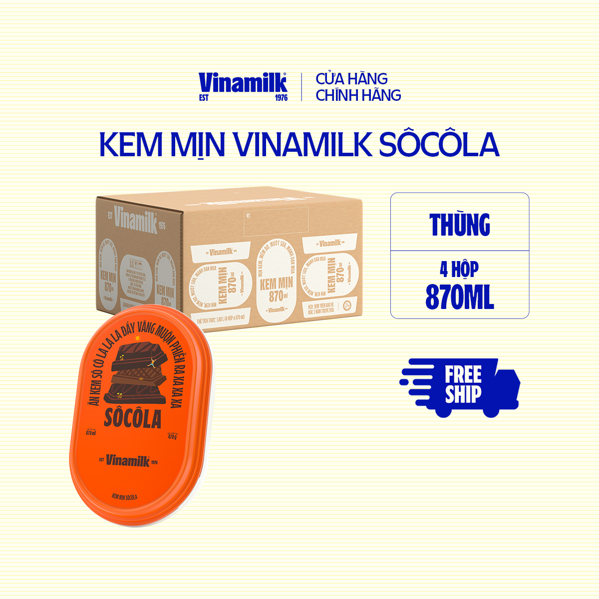 [CHỈ GIAO TRONG BÁN KÍNH 5KM] Thùng 4 hộp Kem Hộp Vinamilk Socola Hộp 870ml