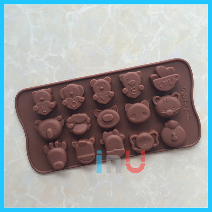HCM - Khuôn silicon hình thú 15 ô đổ socola kẹo dẻo động vật hoạt hình dễ thương