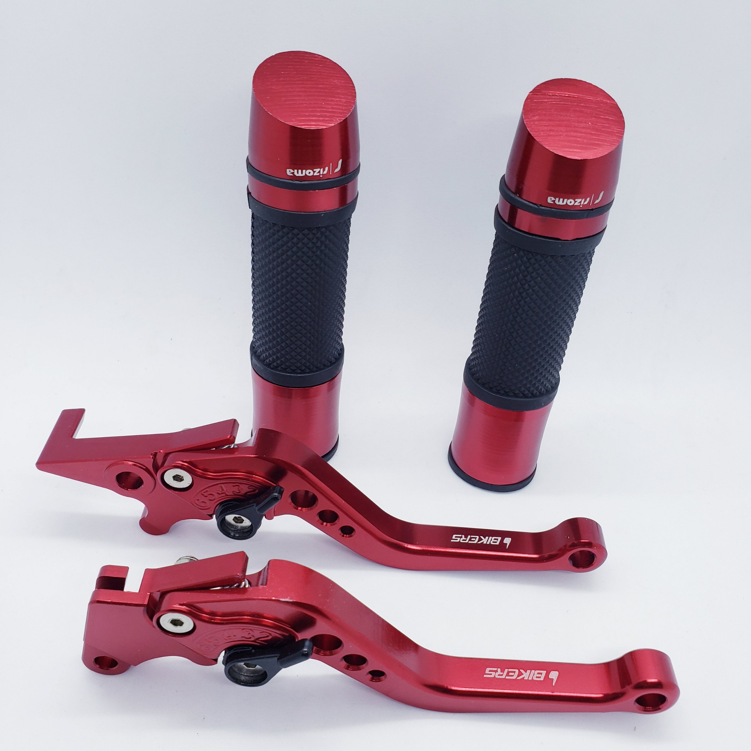 COMBO tay thắng 6 số, bao tay rizoma gù xéo nhôm CNC nguyên khối, mẫu cao cấp gắn xe exciter 135/150, winner, màu đỏ, KING OF RACING