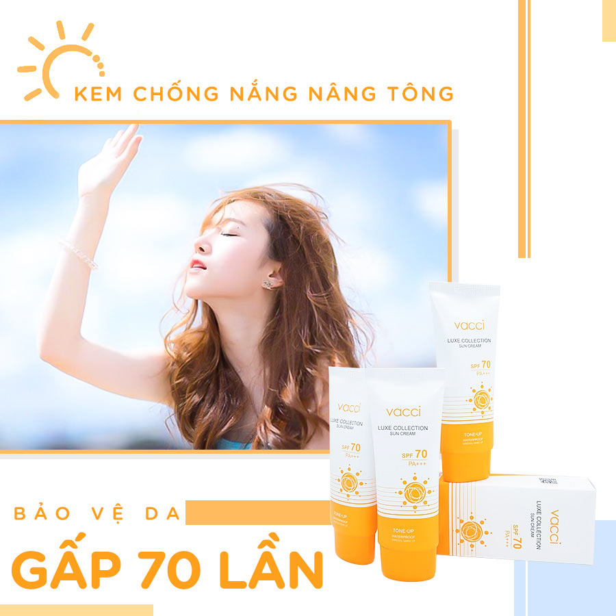 Kem chống nắng nâng tông da spf 70 pa+++ vacci sun cream