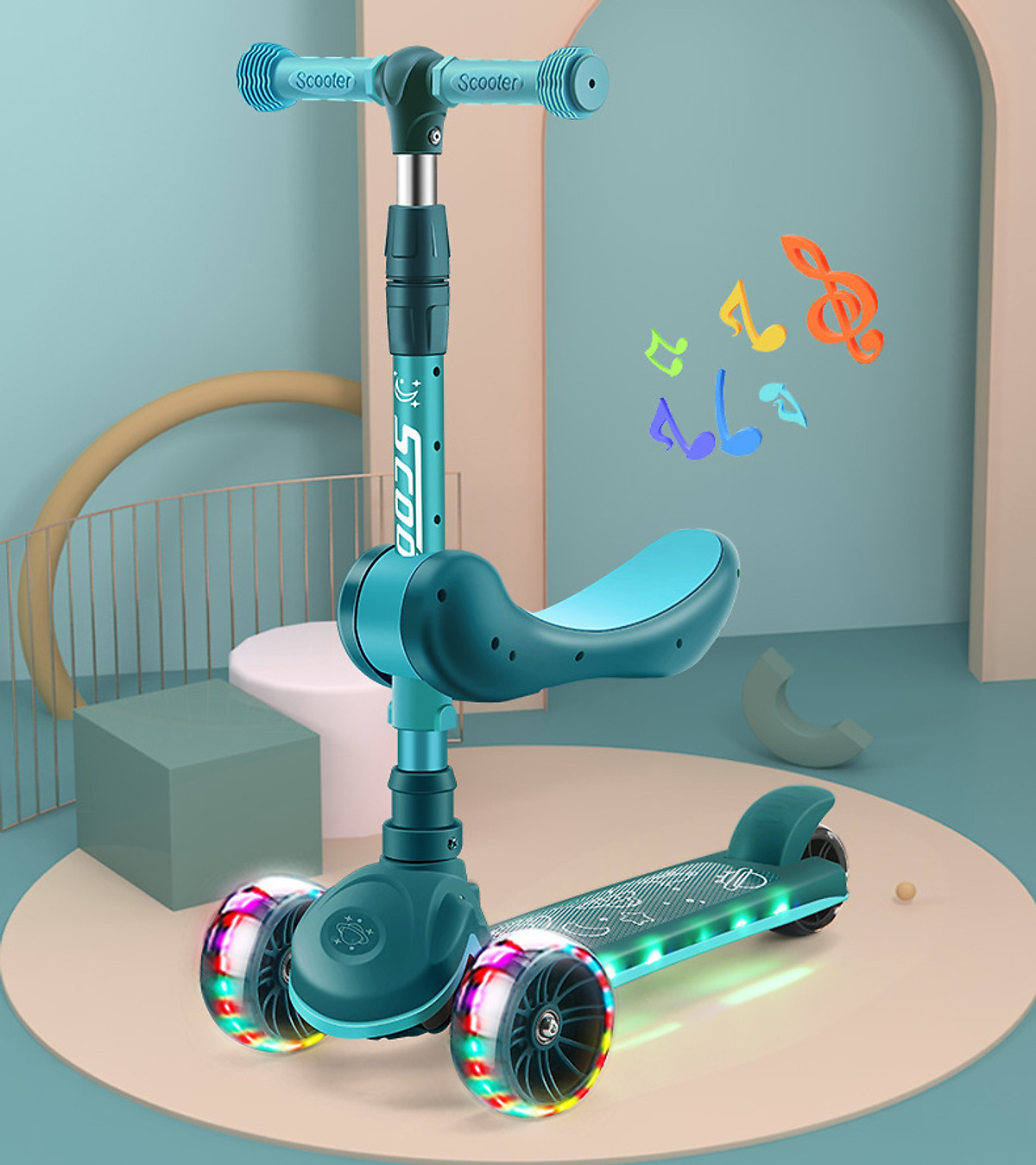 Xe scooter 3 bánh trẻ em , xe scooter 3 bánh có ghế gấp gọn , xe trượt scooter 3 bánh phát sáng có phát nhạc G21 chịu tải 80kg chắc chắn.
