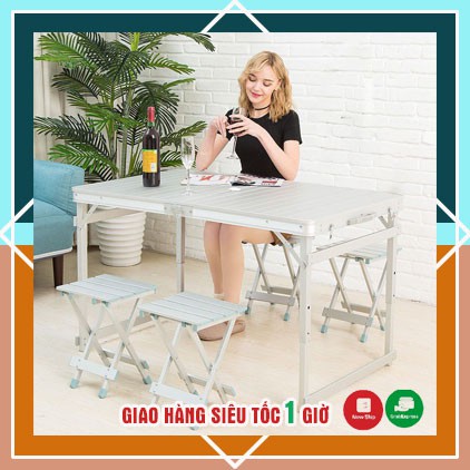 Bộ bàn ghế gấp gọn khung nhôm cao cấp - Bàn Ghế Dã Ngoại Picnic siêu tiện dụng! Bộ 1 bàn 4 ghế
