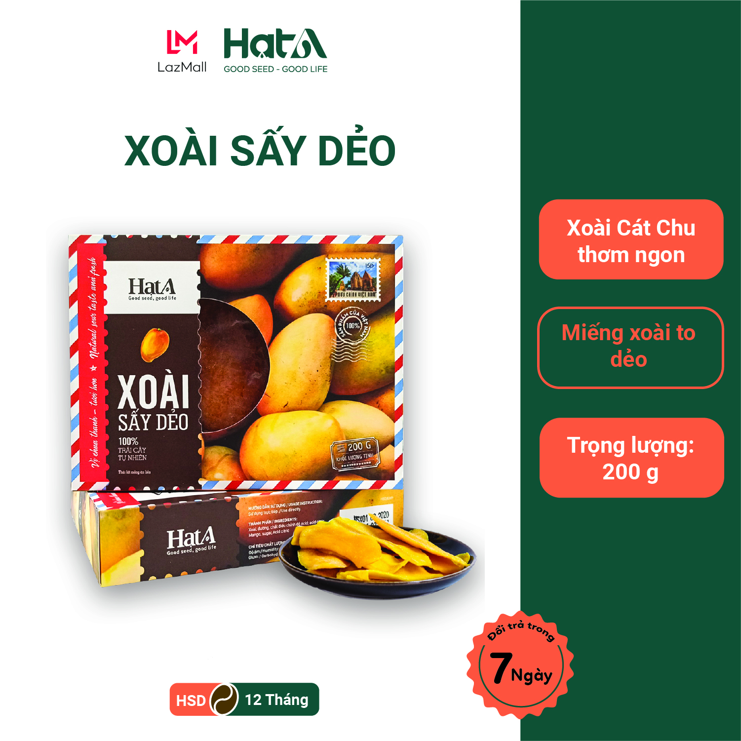 Xoài Sấy Dẻo Hạt A Cafe Thái Miếng Ăn Liền 100%  Vị Chua Ngọt Thơm Ngon Tự Nhiên Bổ Sung Vitamin A,C Giàu Dinh Dưỡng 200g