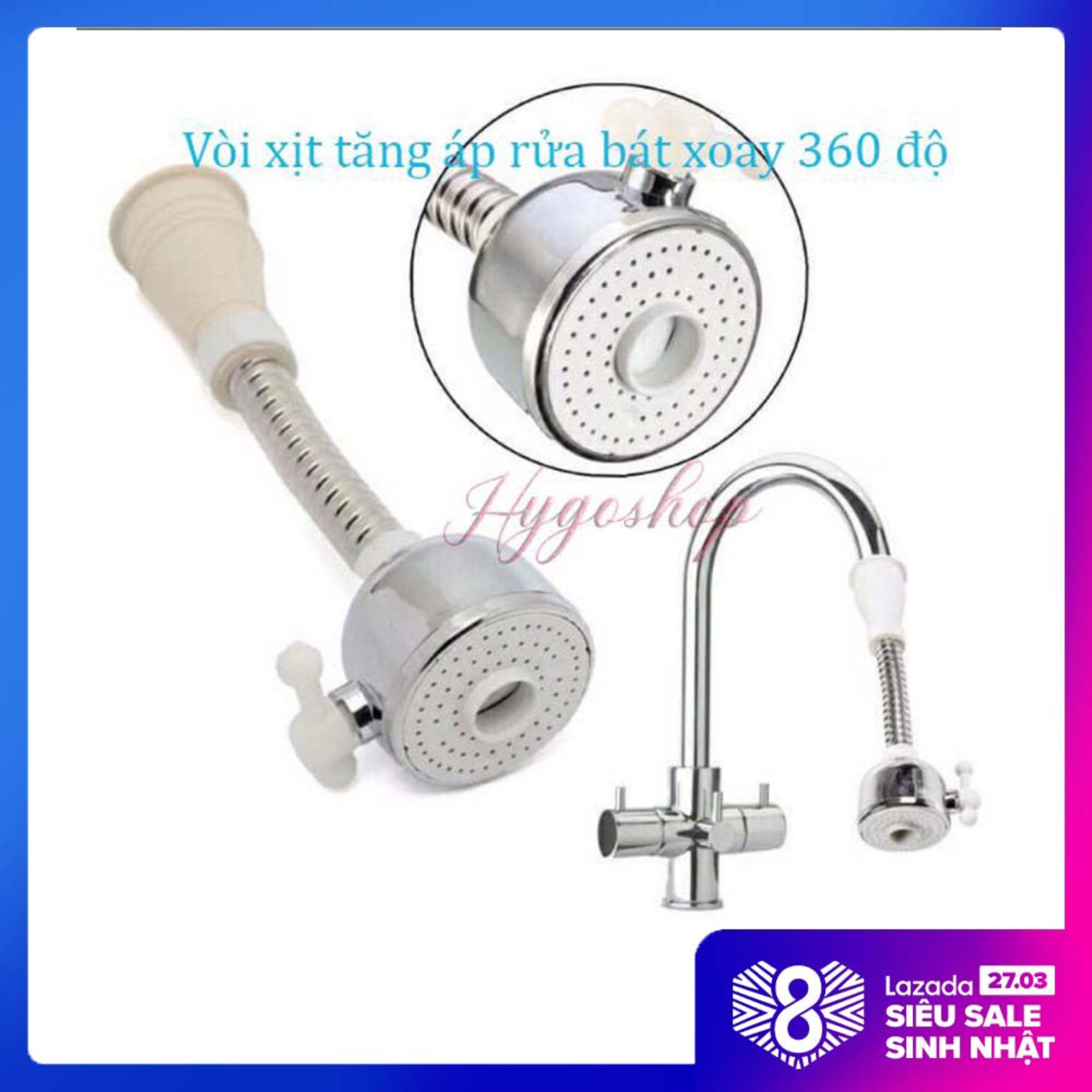 Đầu vòi rửa bát thông minh, Vòi Nối Rửa Bát, Vòi Tăng Áp Xoay 360 Độ Tăng nhanh tốc độ rửa chén bát nhờ áp lực nước tăng lên gấp 200%
