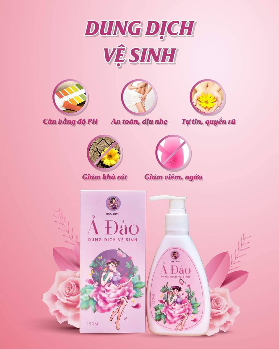 Dung dịch vệ sinh phụ nữ Ả Đào - Thảo dược Mộc Nhan Chiết xuât tự nhiên 150ml