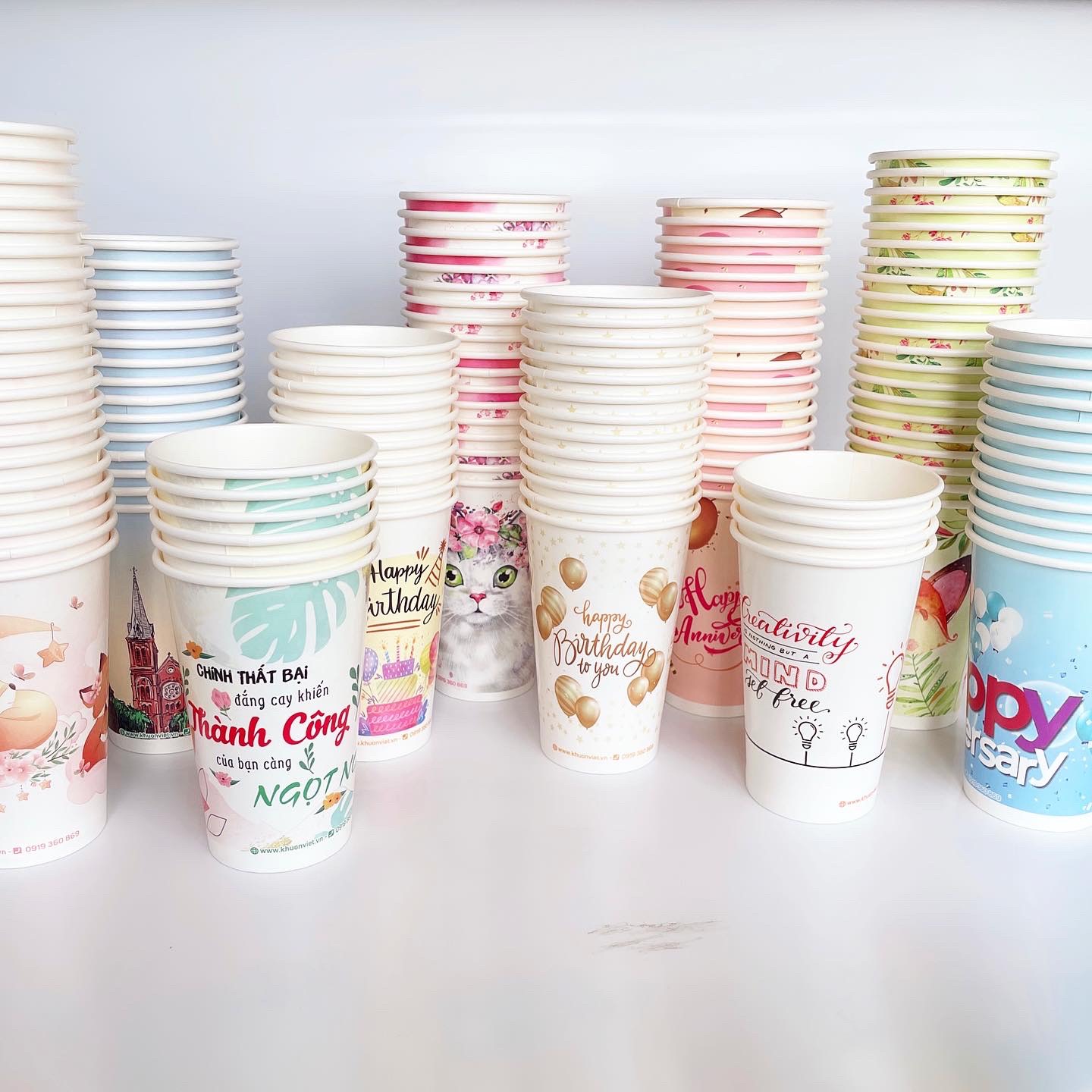 Ly giấy 16oz~472ml - lốc 50 ly giấy có in họa tiết