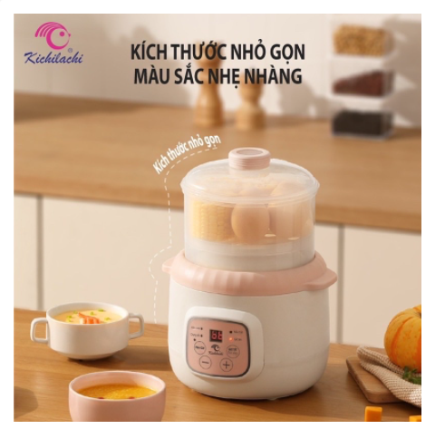 Nồi Nấu Cháo Đa Năng Kichilachi Dung Tích 0,8Lit Kèm Khay Hấp Nấu Cháo Cách Thuỷ Nấu Chậm Ninh Hầm Hấp