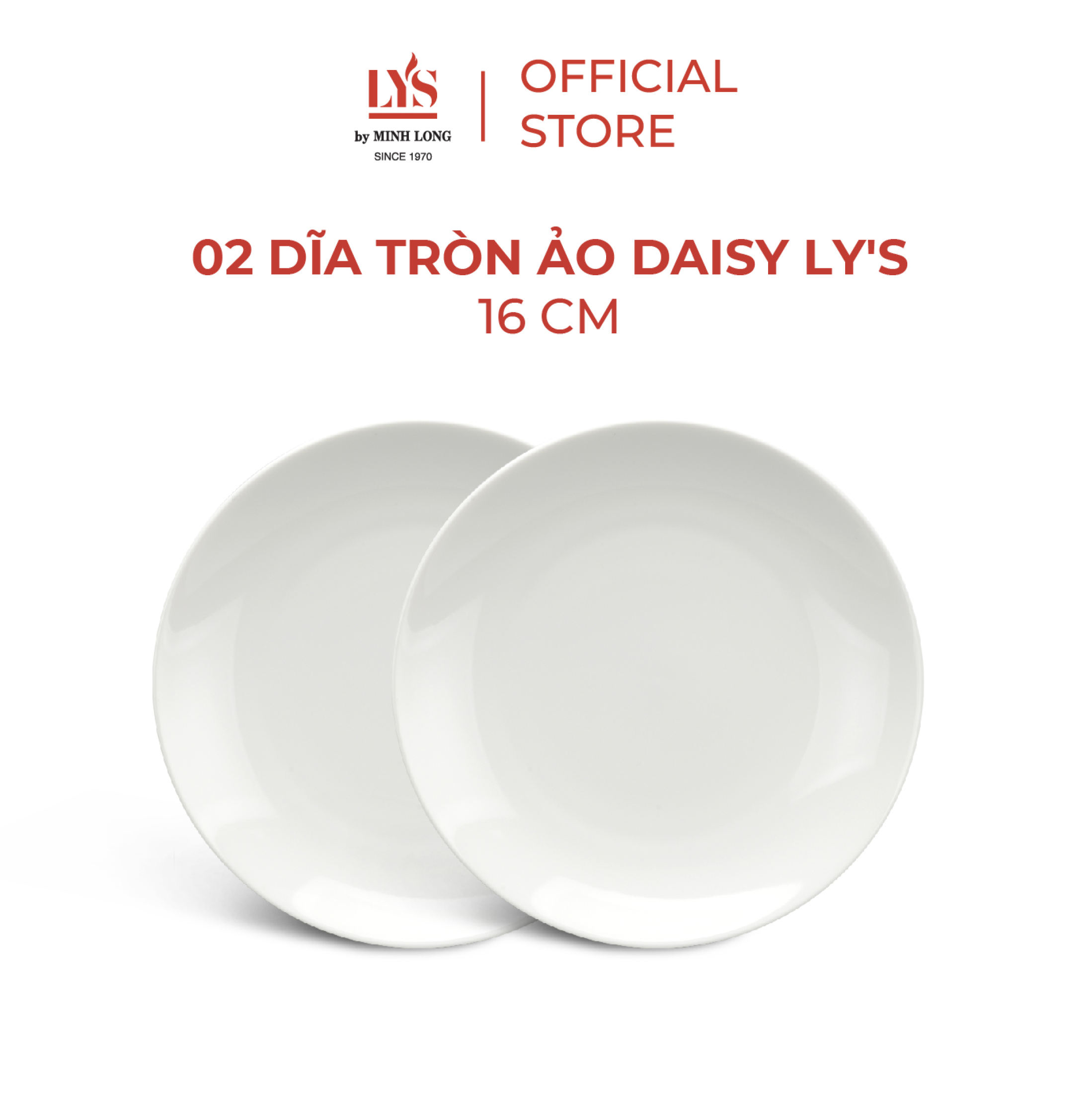 Bộ 2 Dĩa Tròn Ảo Minh Long Daisy Lys Trắng Ngà nhiều kích thước 16cm, 18, 28 hàng đẹp, cao cấp, sang trọng