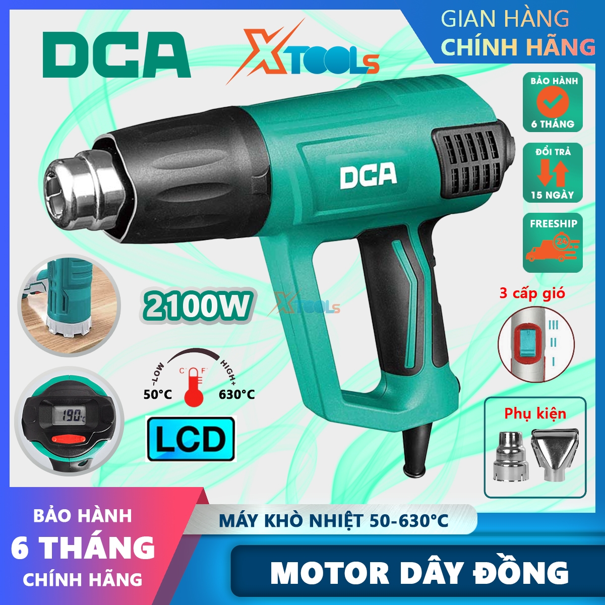 [ TẶNG 1 GĂNG TAY WONDERGRIP CHỐNG CẮT ] Máy khò nhiệt DCA Máy khò màng co 2100W cao cấp full phụ kiện dùng để dán decal, phim cách nhiệt ô tô, xe máy, máy thổi nhiệt chính hãng bảo hành 6 tháng - XTOOLs