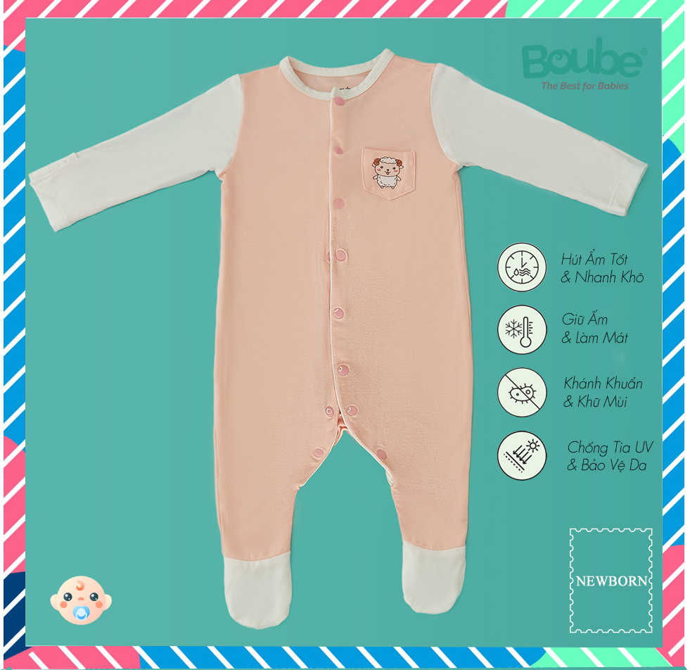 Bộ liền thân, body liền tất phối màu cho em bé sơ sinh Boube