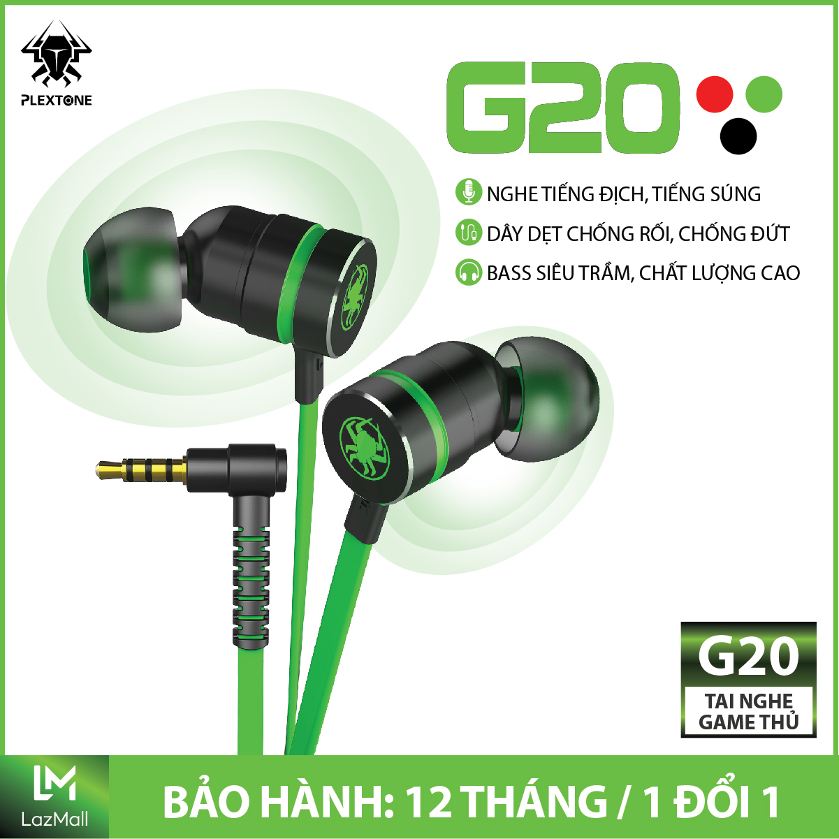 Tai nghe Gaming nhét tai in ear có dây Plextone G20 chính hãng tặng kèm dây nối dài jack chia kết nối cổng 3.5mm dùng cho máy tính pc tương thích laptop điện thoại tặng hop dung headphone. - Giới hạn 2 sản phẩm/khách hàng
