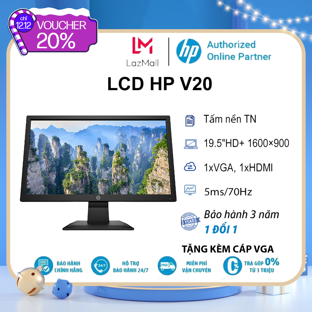 Màn hình máy tính lcd hp v20 1h849aa 19.5″hd+ 1600×900/tn/70hz/5ms - hàng chính hãng new 100%
