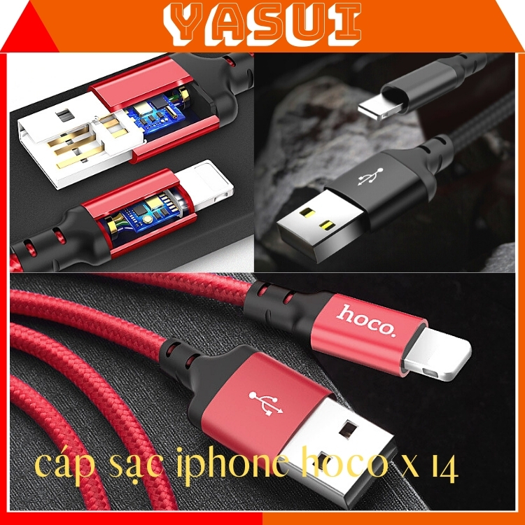 Dây sạc nhanh hoco X14 gồm dây cáp sạc iphone và dây sạc điện thoại samsung,dài 1m/2m bảo hành 1 năm