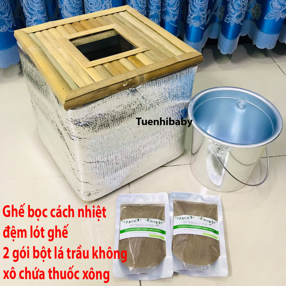 Combo Ghế Xông Vùng Kín+Xô Đựng+2 gói bột lá trầu không-Tặng đệm ghế