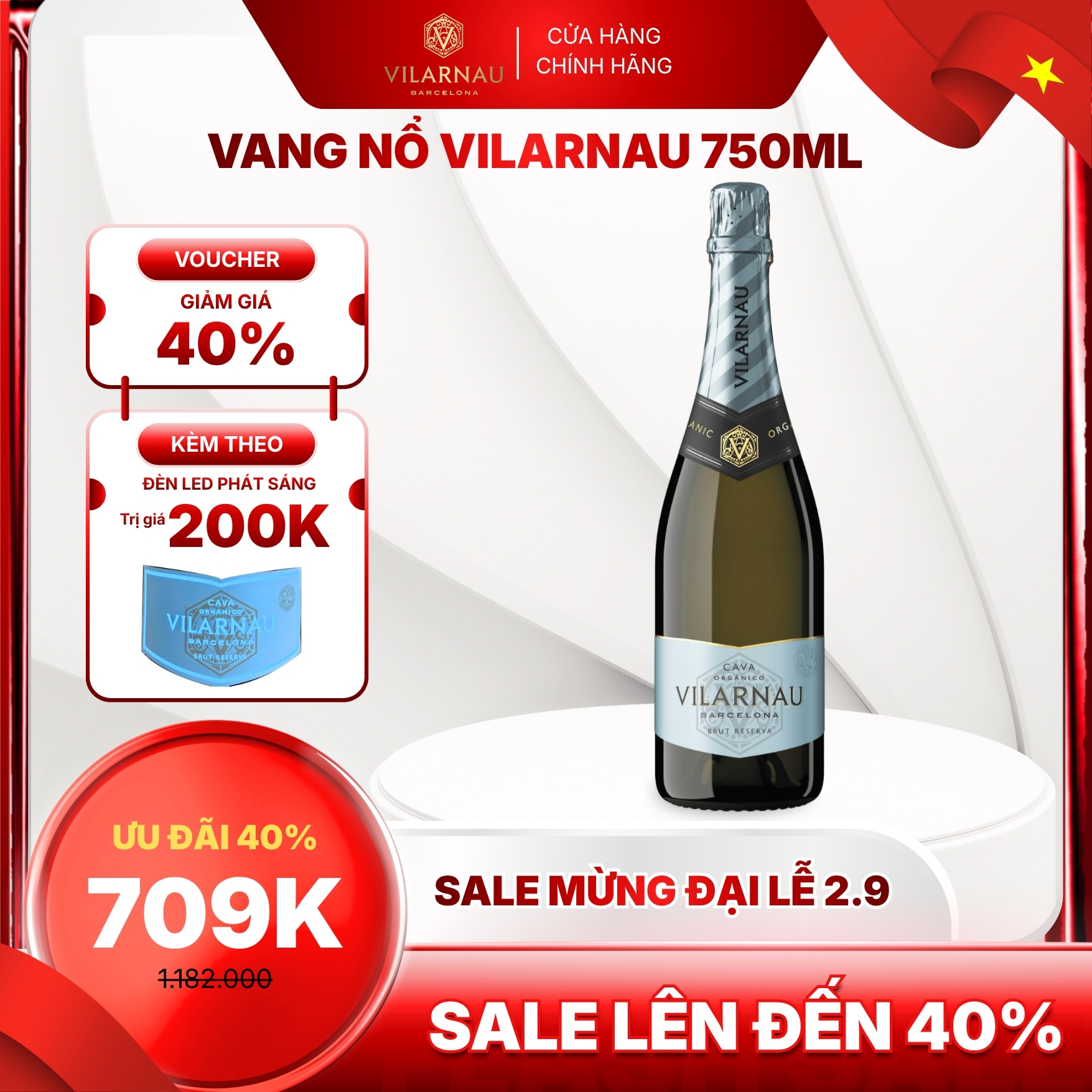 Rượu vang nổ VILARNAU Brut Reserva Organic Nồng Độ Alc 11.5% 750ml [Cava - Barcelona]