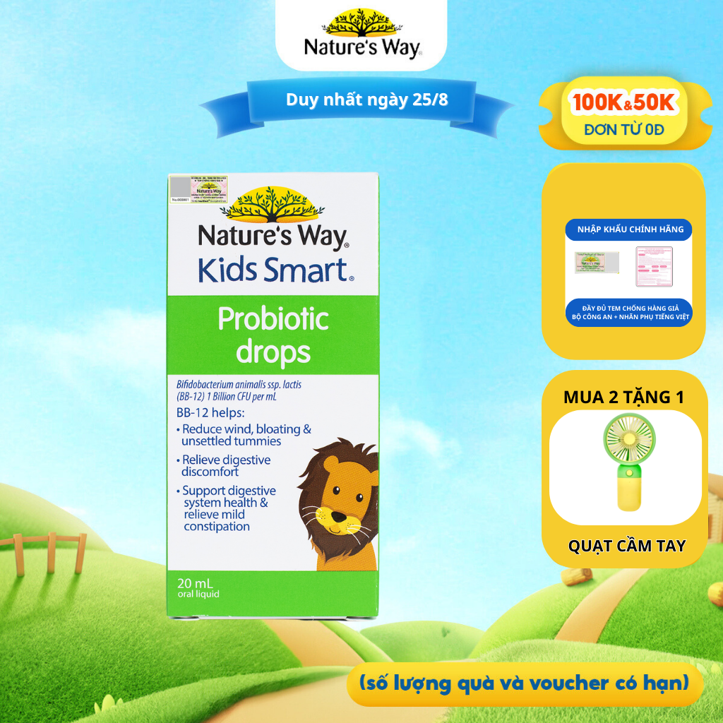 Men Vi Sinh Cho Bé Nature's Way Kids Smart Drops Probiotic Dạng Giọt Bổ Sung Lợi Khuẩn Tăng Cường Hệ Tiêu HóaCho Bé 20ml/hộp