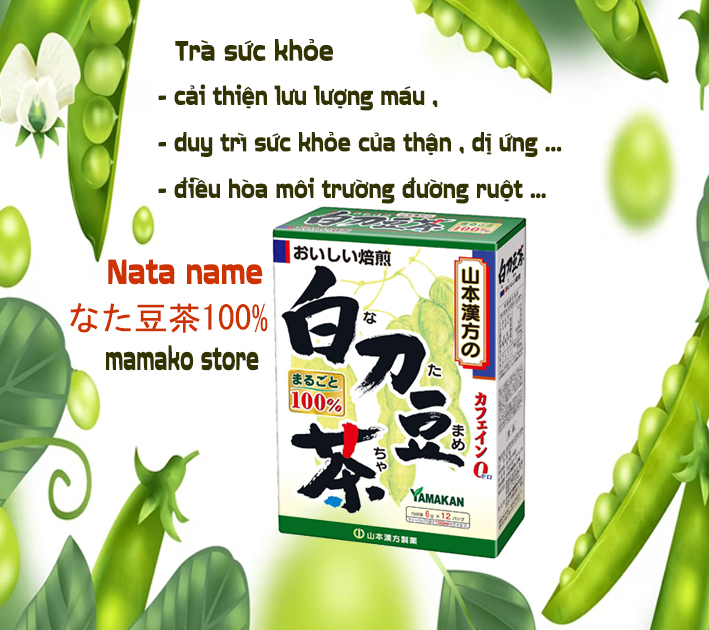 Trà túi lọc đậu kiếm trắng Nata name dược phẩm Yamamoto Kampo 100% 6gX12H/dòng nội địa nhật