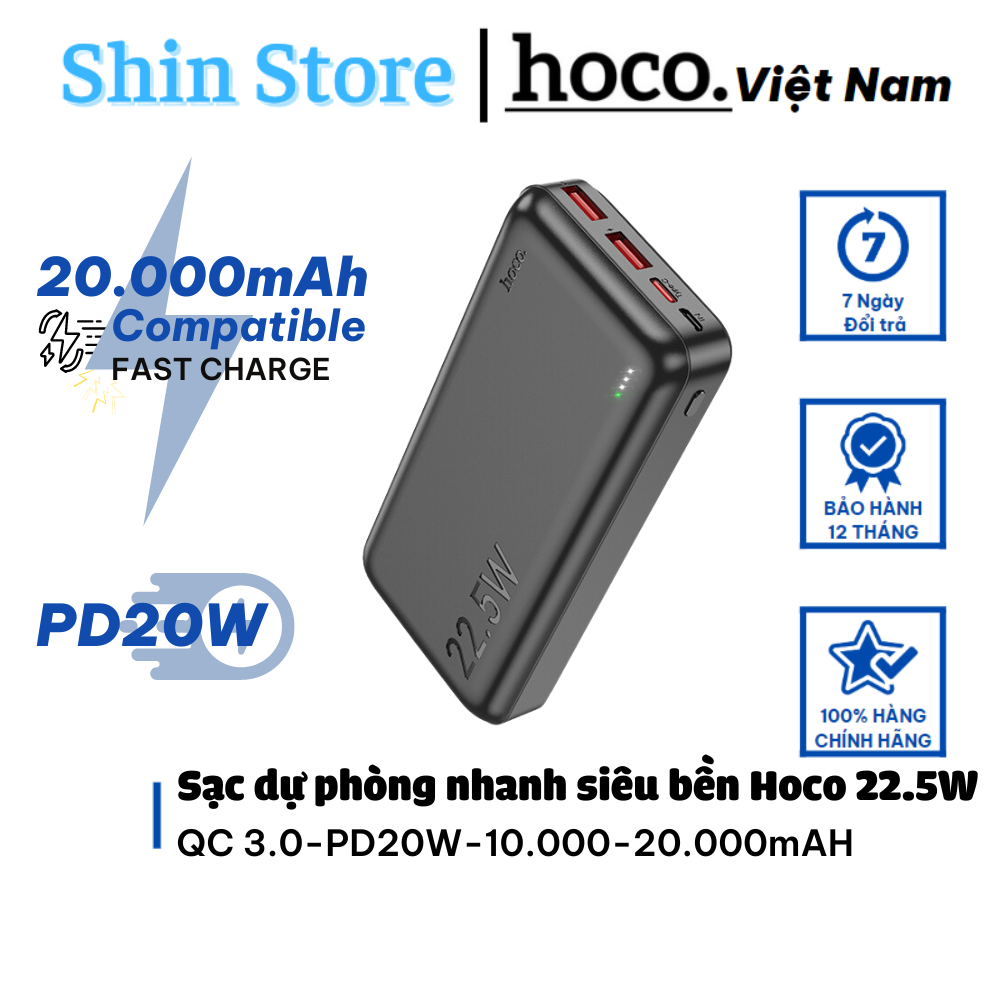 Sạc dự phòng nhanh, siêu bền Hoco PD20W/22.5W/QC3.0 J101: 10.000mAh, J101A: 20.000mAh FAST CHARGE - Shin Store