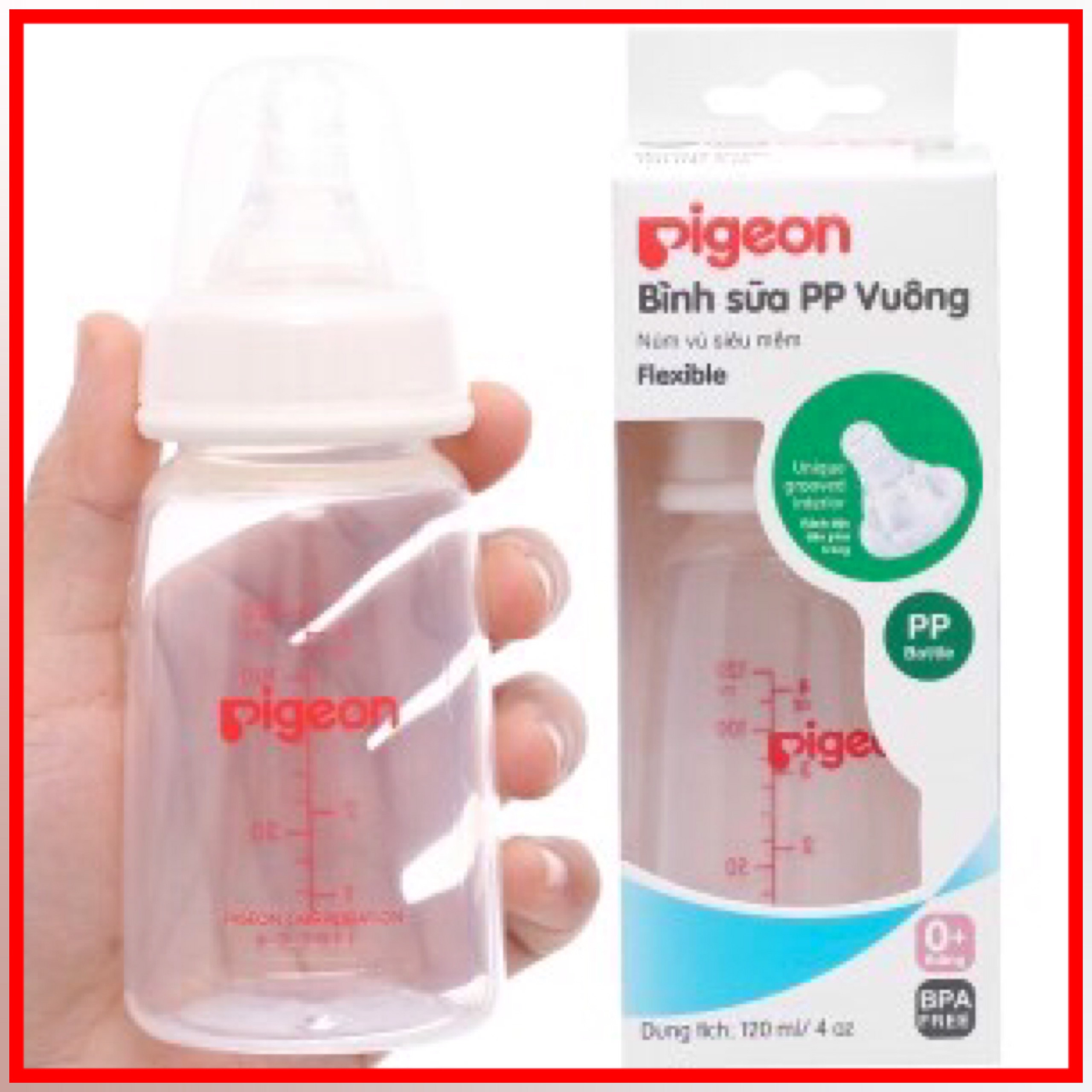 Bình sữa pigeon pp vuông 120ml cổ hẹp cho bé chính hãng - beekids plaza