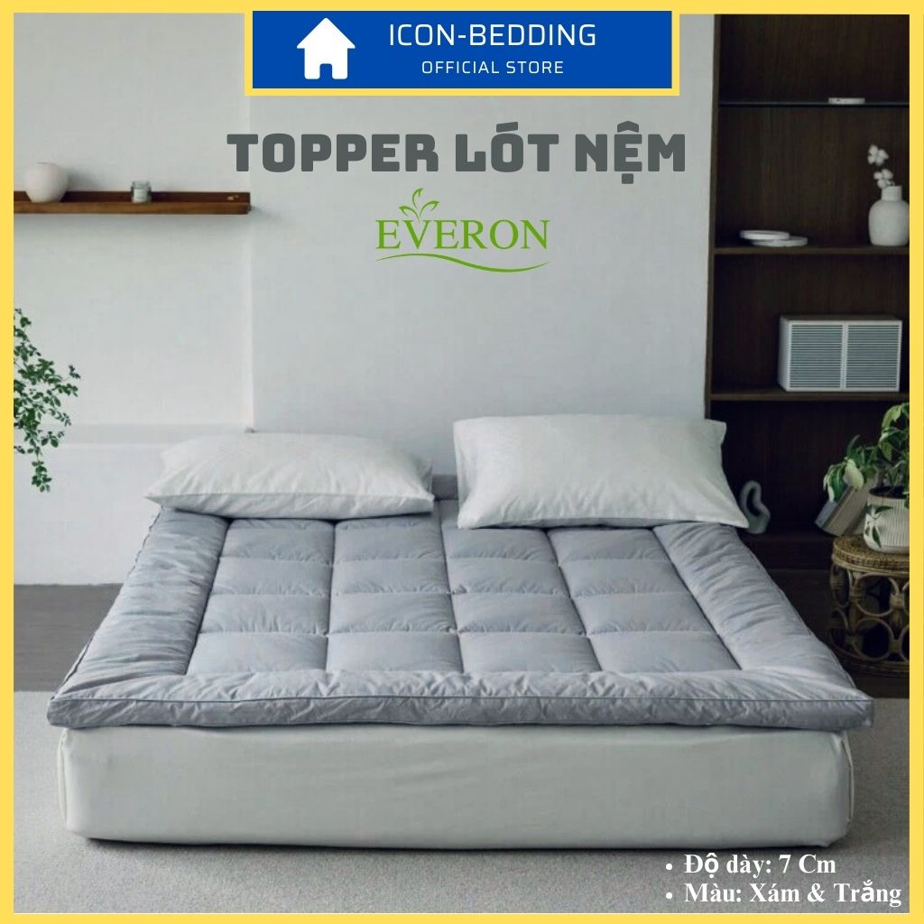 Topper Everon Xám Làm Mềm Nệm, Tấm Lót Nệm Êm Ái, Tăng Tiện Ích Nệm - Hàng Chính Hãng By ICON-BEDDIN