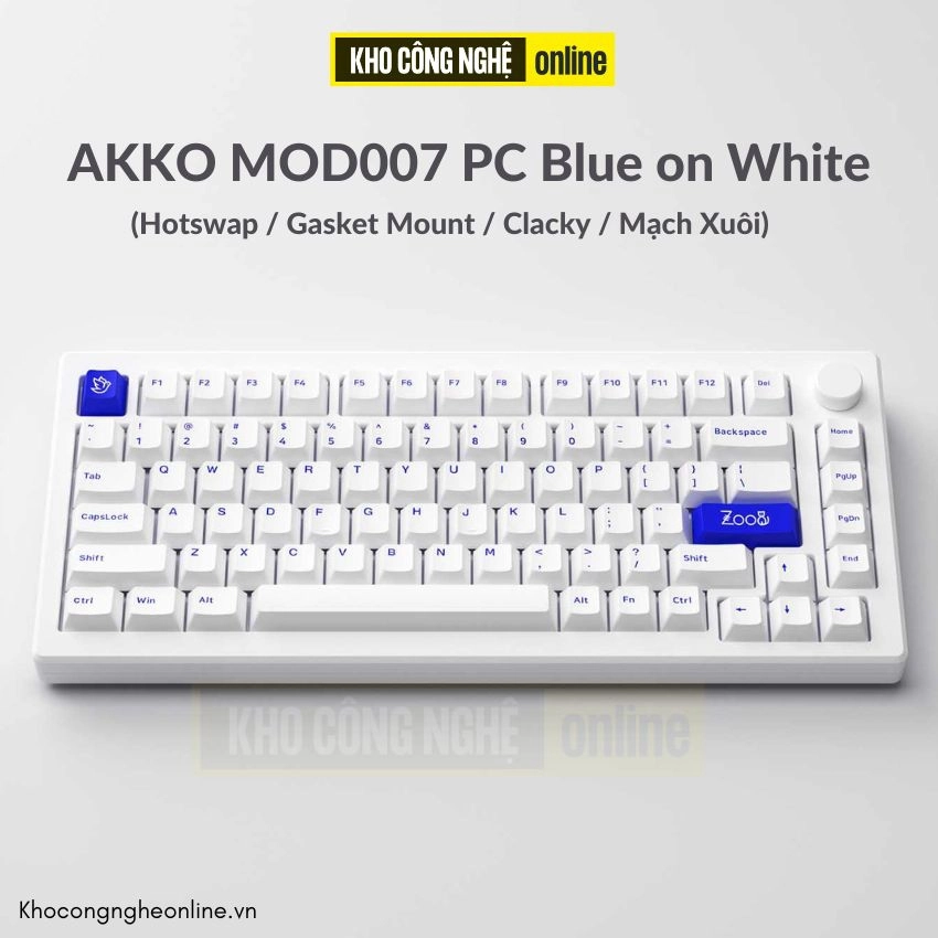 Bàn phím cơ AKKO MOD007 PC Blue on White (Hotswap / Gasket Mount / Clacky / Mạch Xuôi)