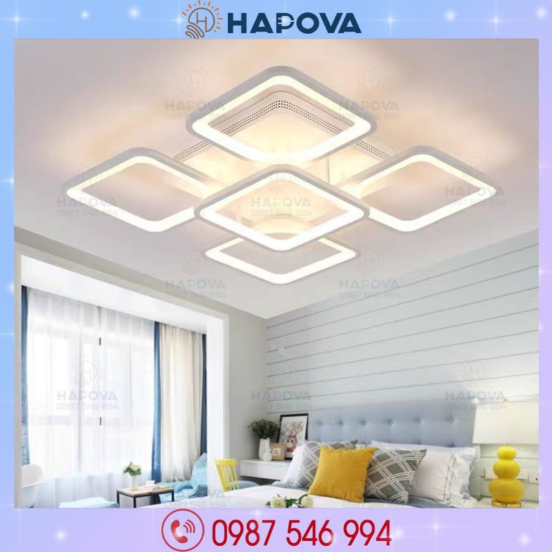 Đèn ốp trần 5 Cánh Vuông HAPOVA EVITS mã 101 + Tặng kèm điều khiển