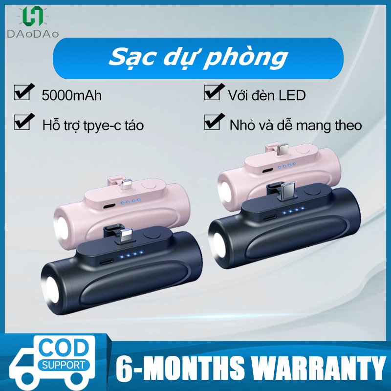 Sạc dự phòng 5000mAh không kèm dây mini Power Bank Pin Sạc Dự Phòng BẢO HÀNH 6 THÁNG for Samsung Xiaomi Huawei IP 15 14 13 12 Pro Max