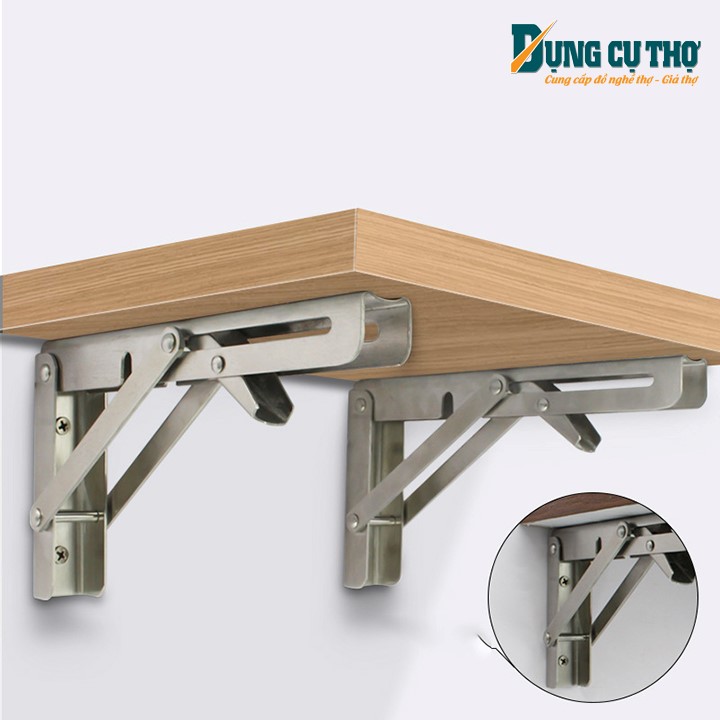 Bộ 2 bản lề gập, giá đỡ, ke đỡ gập thông minh inox 304